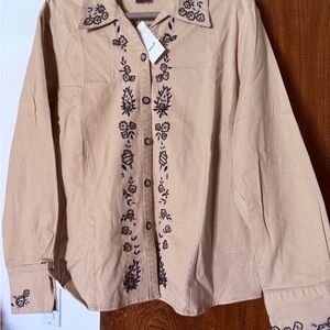 Notations Beige Embroidered Blouse